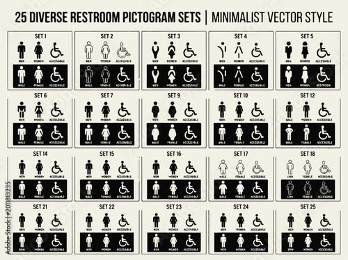 Fotografie Diverse Minimalist Restroom Pictogram Sets Vector Style