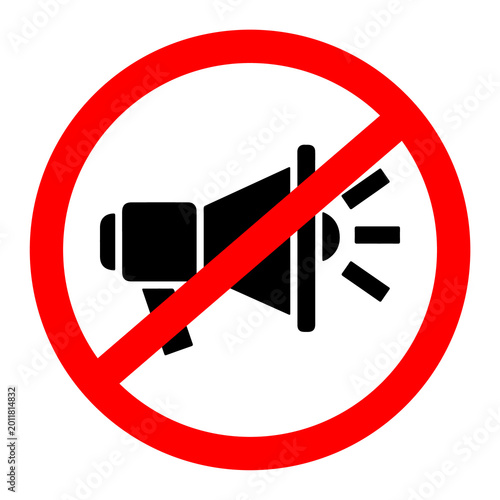 Prohibition symbol over a megaphone during a conceptual quiet or no speaking event isolated on transparent background