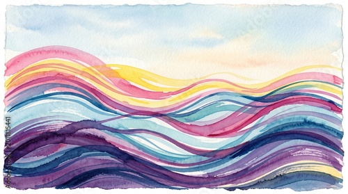 Vibrant Watercolor Waves Flowing Across Horizon