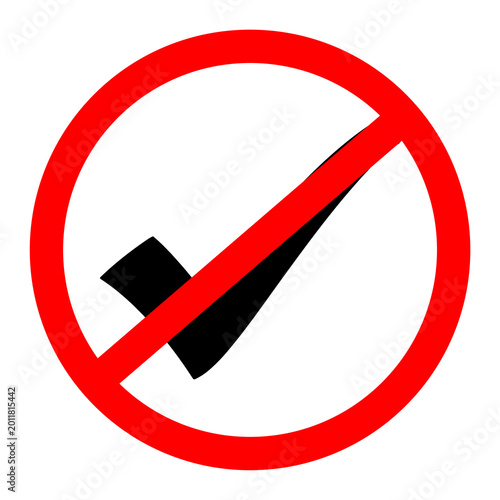 Red prohibition sign with a black checkmark inside on a transparent background