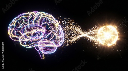Abstract Digital Brain Emitting Light Energy