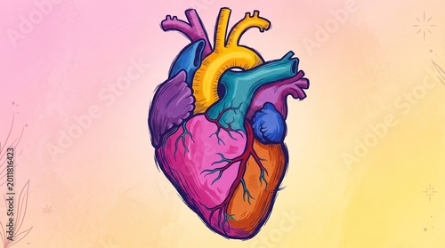 Vibrant Colorful Human Heart Illustration