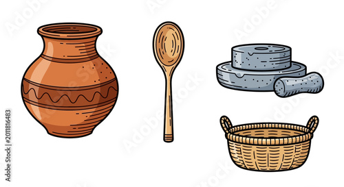Clay Pot with Wooden Spoon Basket.