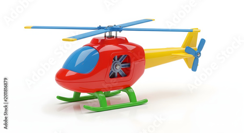 Colorful toy helicopter with rotor blades isolated on white background