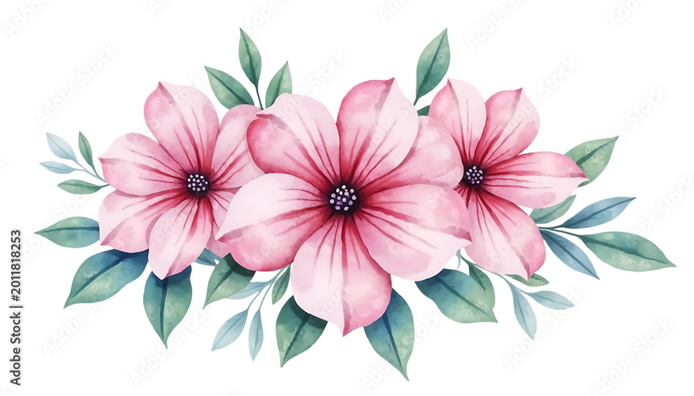 Obraz premium Vibrant Pink Hibiscus Flowers Arrangement on Transparent Background
