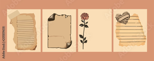 newspaper texture vintage-style aesthetic paper designs,vintage lined notebook paper,90s Vintage Torn Paper Scrapbook Elements card set Retro Collage Texture Set. poster, flyer, template,print 