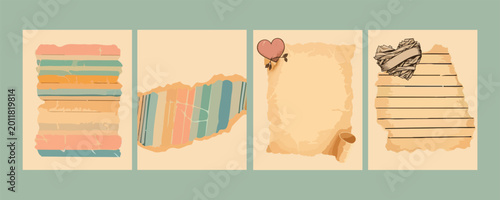 vintage-style aesthetic paper designs,vintage lined notebook paper,90s Vintage Torn Paper Scrapbook Elements card set Retro Collage Texture Set. 