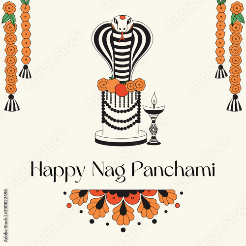 Fotografi Minimalist graphic illustration of snake deity for nag panchami festival greetin