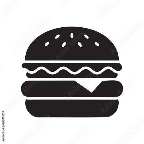 Minimalist Black Hamburger Icon Featuring Solid Bold Geometric Shapes And Wavy Lines Representing Fast Food Concept Isolated On A Crisp White Background For Digital