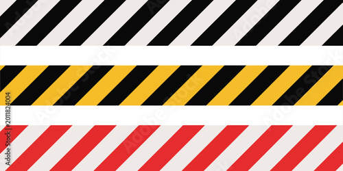Photos Warning tape pattern, vector seamless diagonal stripes in yellow red and black for hazard caution road safety attention and warning design