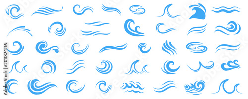 Schilderij op canvas Ocean wave icon collection in blue