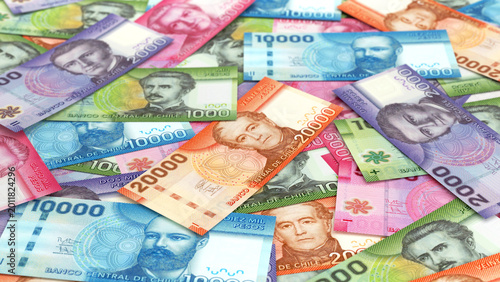 Scattered Chilean Peso banknotes