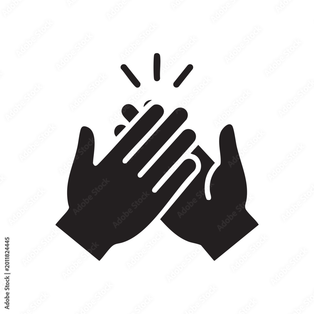 Obraz premium Minimalist Black Silhouette Vector Icon Depicting Two Hands Clapping Together Symbolizing Success Celebration Achievement Gratitude Support Recognition And Positive