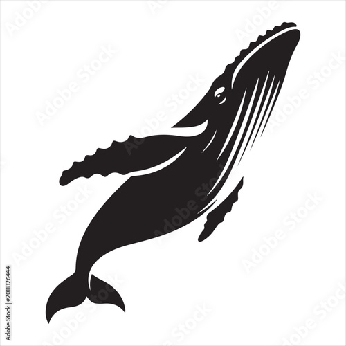 Fotografia Humpback Whale Breaching abstract silhouette outline logo design concept illustr