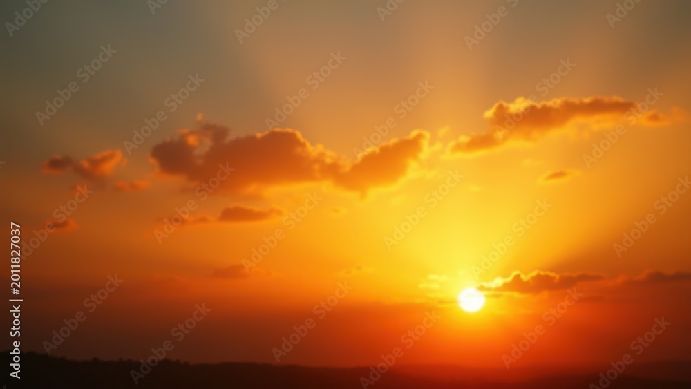 Fototapeta premium golden sunset sky with sun and clouds summer evening golden hour nature background