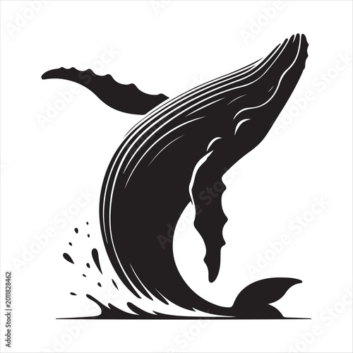 Tableau sur toile Humpback Whale Breaching abstract silhouette outline logo design concept illustr