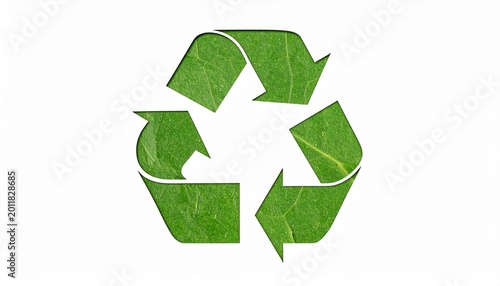 Green recycling symbol isolated on white background, sustainability and eco friendly environmental concept