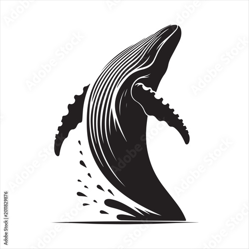 Schilderij op canvas Humpback Whale Breaching abstract silhouette outline logo design concept illustr