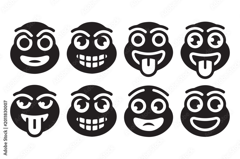 Fototapeta premium Set of Funny Character Faces and Expressions Silhouette Vector Illustration for Emoji and Cartoon Design