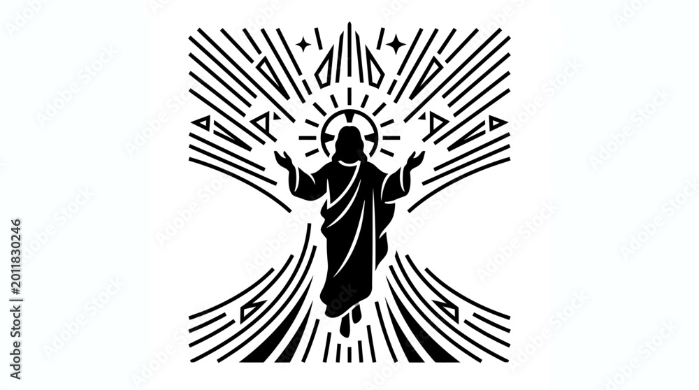 Fototapeta premium Graphic Sunburst Illustration of Jesus Christ Silhouette