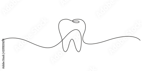 Bild auf Leinwand Continuous One Line Drawing of a Human Tooth, Minimalist Dental Health Symbol on
