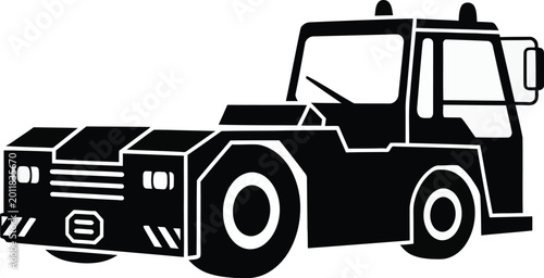 Black flatbed truck with empty flatbed isolated icon vector illustration