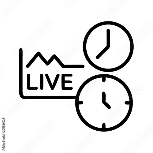 Fotografie Live performance chart with fluctuating line graph and two time clocks showing real time
