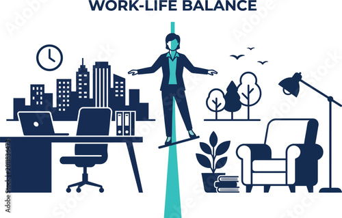 Photos Man balancing work and life on a tightrope