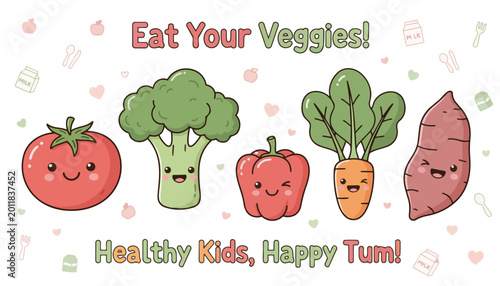 Cute Cartoon Vegetables Illustration for Kids Vector Design