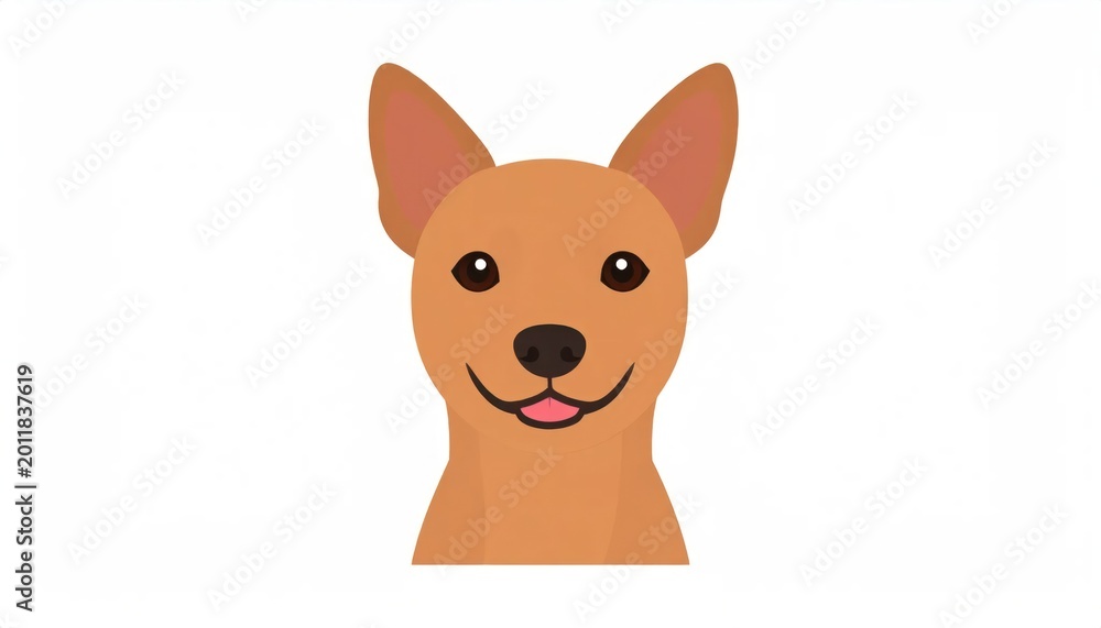 Obraz premium Cute Brown Cartoon Dog Face Smiling on White Background