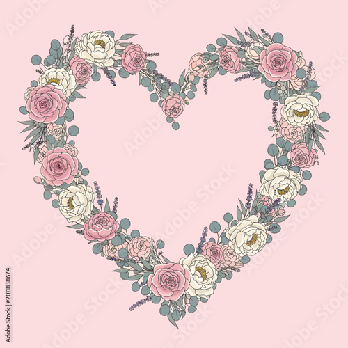 Pink roses with green leaves in a floral seamless pattern