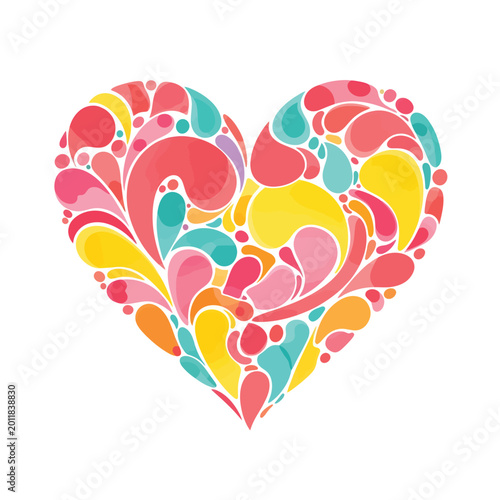 Colorful watercolor heart shape with splatter paint effect