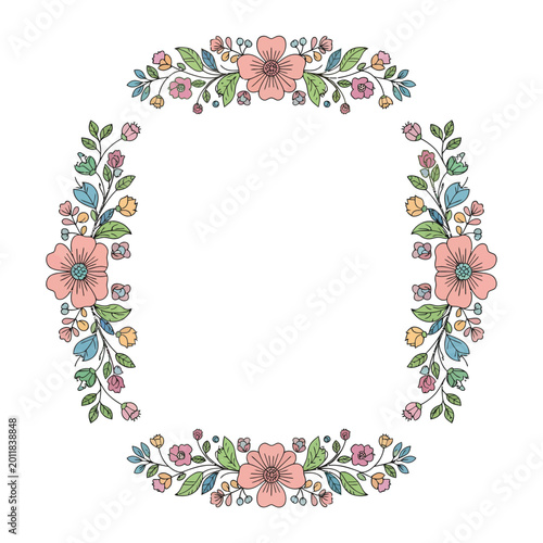 Pink floral wreath and garland border vector illustration