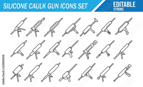 Sealant applicator line icons for construction renovation and maintenance design