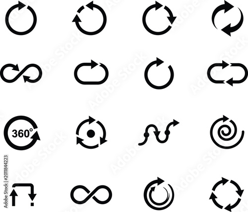 Black circular arrows and rotation icons