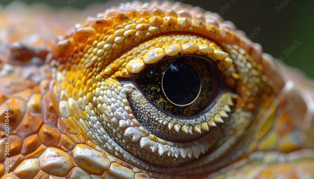 Fototapeta premium Detailed Orange Lizard Eye Close Up in Natural Macro View