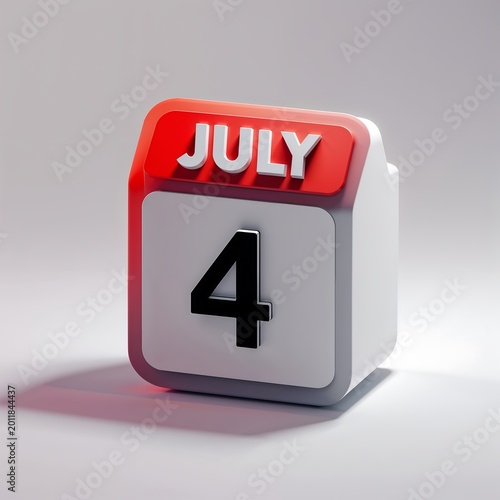 3d calendar icon showing july 4th on a gray background