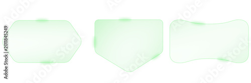 Foto Set of glass square shape green luminescent aura, for mobile app.