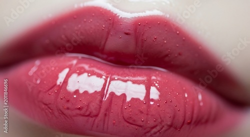 Foto Close-up of luscious glossy pink lips with vibrant color and shine