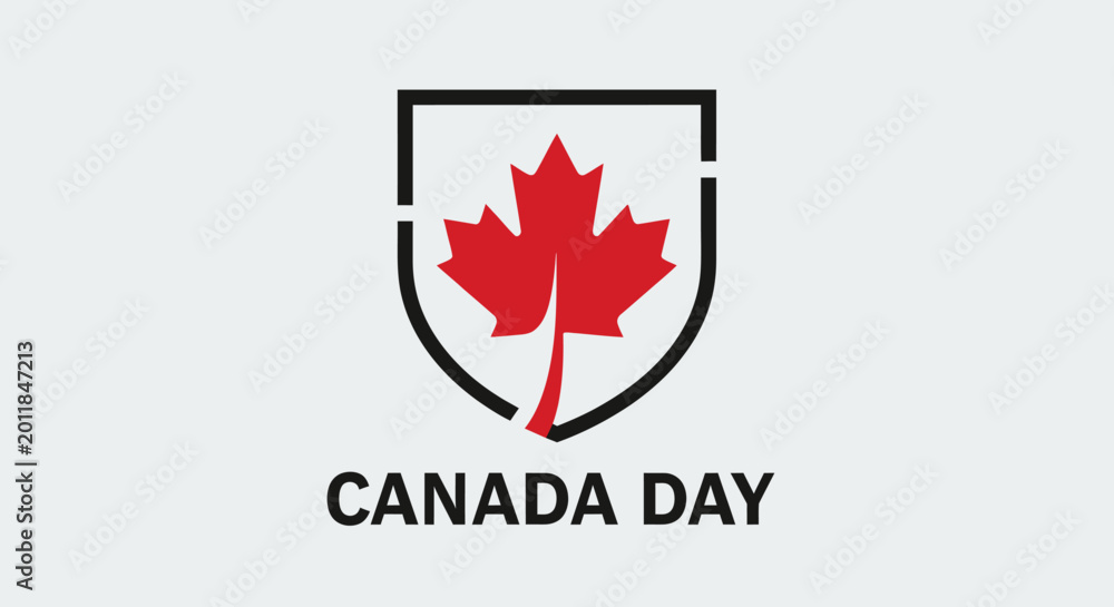 Fototapeta premium Canada Day maple leaf shield emblem with text.