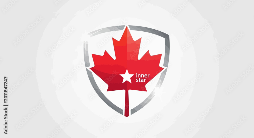 Fototapeta premium Canadian Maple Leaf Shield with Star Logo Design.