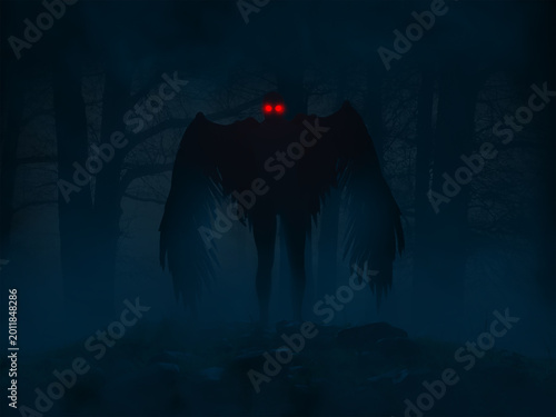 Tableau sur toile The Mothman entity standing in the fog