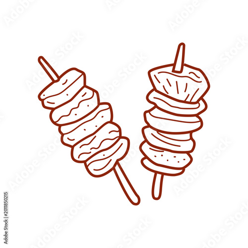 Εκτύπωση καμβά Grilled meat skewers with vegetables on white background