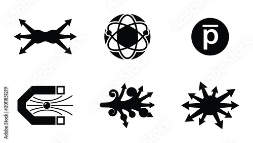 Foto Science Icons Set: Physics Symbols, Atomic Structure, Magnetism, Radiation, Arro