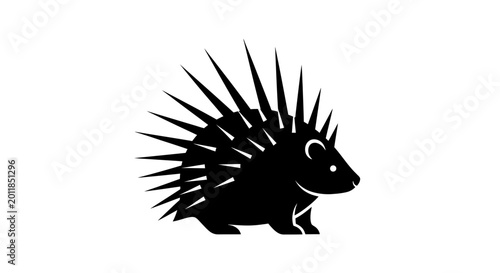 Foto Black silhouette of a porcupine with sharp quills on a white background