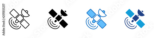 Tableau sur toile Satellite Tracking Multiple Style Icon Design Vector - Satellite with signal wav