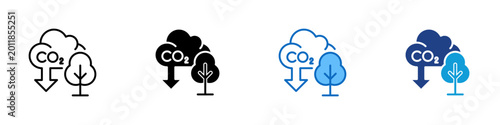 Bilde på lerret Carbon Reduction Multiple Style Icon Design Vector - CO2 label with downward arr