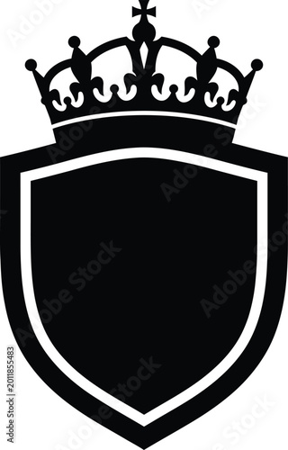 Photography Black shield with crown on white background