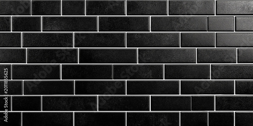 Black brick subway tiles ceramic wall texture background banner panorama