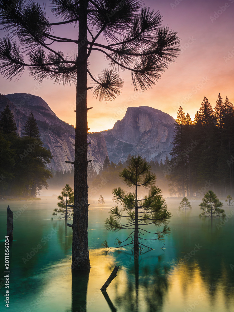 Fototapeta premium Majestic Granite Peaks and Rushing River Surge
